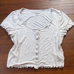 American Eagle Outfitters White Ribbed Crop Button Down Shirt